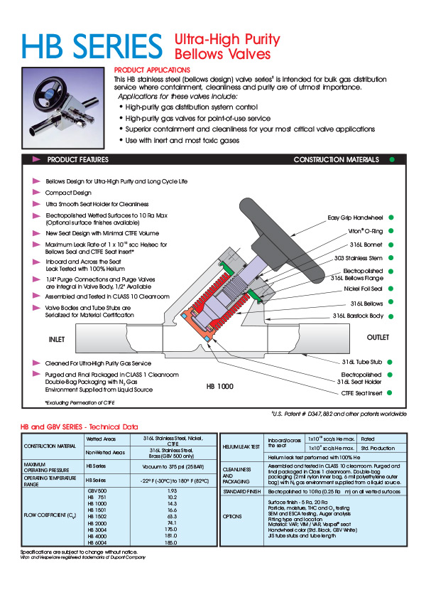 Bellows Valve - HB Series Manually Operated Ultra-High Purity Bellows Valves